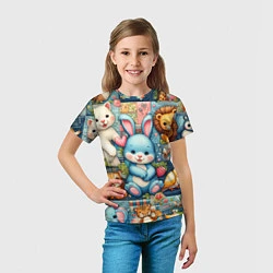 Футболка детская Funny hare and his friends - patchwork, цвет: 3D-принт — фото 2