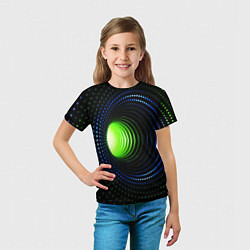Футболка детская Червоточина - кольца из кубов с зеленым свечением, цвет: 3D-принт — фото 2