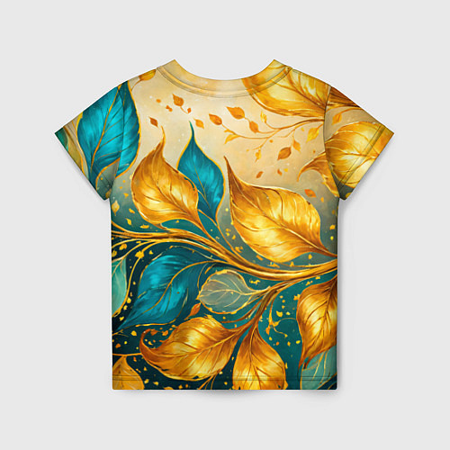 Детская футболка Листья абстрактные золото и бирюза / 3D-принт – фото 2