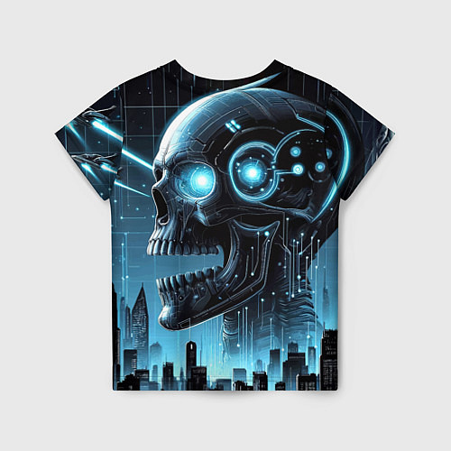 Детская футболка Cyberpunk skull - metropolis neon glow / 3D-принт – фото 2