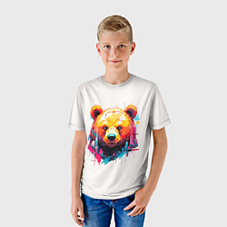 Футболка детская Мишка в городе: голова медведя на фоне красочного, цвет: 3D-принт — фото 2