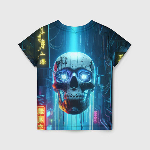 Детская футболка Cyber skull - neon glow ai art / 3D-принт – фото 2