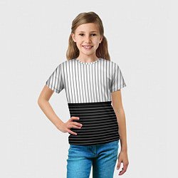 Футболка детская Полосатый чёрно-белый, цвет: 3D-принт — фото 2