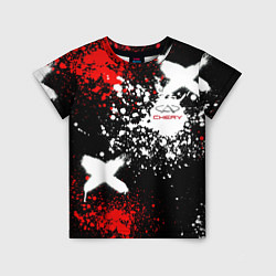 Футболка детская Логотип Chery Automobile на фоне брызг красок, цвет: 3D-принт