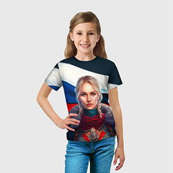 Футболка детская Блондинка с косами - флаг России, цвет: 3D-принт — фото 2