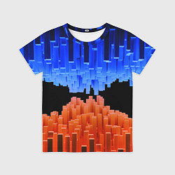 Футболка детская Стягивающиеся в центре синие и оранжевые блоки, цвет: 3D-принт