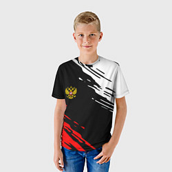 Футболка детская Герб РФ краски текстура абстрактные, цвет: 3D-принт — фото 2