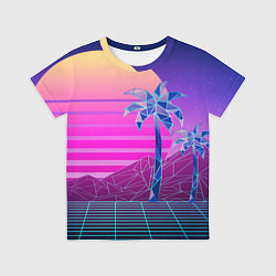 Футболка детская Vaporwave неоновые горы и пальмы, цвет: 3D-принт
