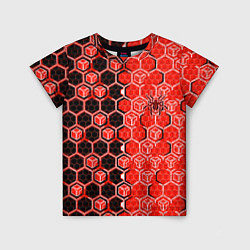 Футболка детская Техно-киберпанк шестиугольники красный и чёрный с, цвет: 3D-принт