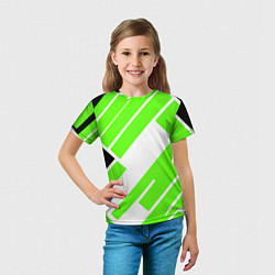 Футболка детская Зелёные широкие линии на белом фоне, цвет: 3D-принт — фото 2