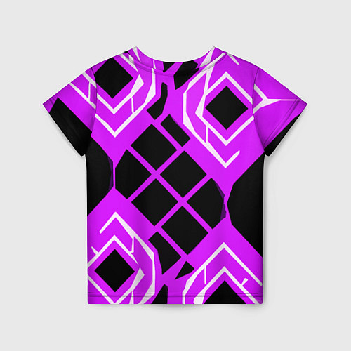 Детская футболка Чёрные квадраты и белые полосы на фиолетовом фоне / 3D-принт – фото 2