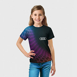 Футболка детская Audi neon hexagon, цвет: 3D-принт — фото 2