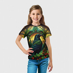 Футболка детская Скандинавский ворон лесной узор, цвет: 3D-принт — фото 2