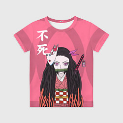 Футболка детская Незуко камадо на розовом фоне, цвет: 3D-принт
