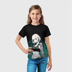 Футболка детская Девушка с татуировками на изумрудном фоне, цвет: 3D-принт — фото 2