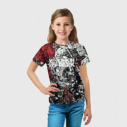 Футболка детская Linkin Park на фоне татуировки черепов и скелетов, цвет: 3D-принт — фото 2