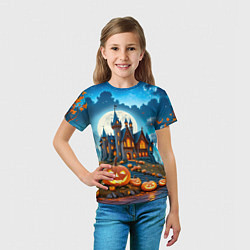 Футболка детская Ночь Хэллоуина тыквы и замок, цвет: 3D-принт — фото 2