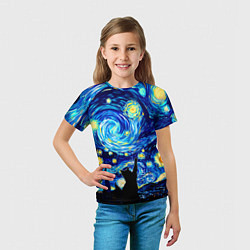 Футболка детская Кот ловит звезды Вангога, цвет: 3D-принт — фото 2
