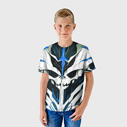 Футболка детская Абстрактный белый череп и синие полосы, цвет: 3D-принт — фото 2