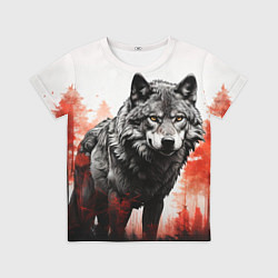Детская футболка Одинокий волк среди леса