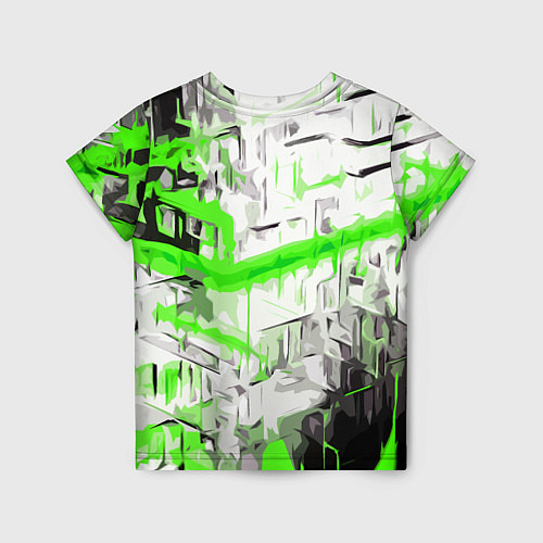 Детская футболка Бело-зелёная абстракция на чёрном фоне / 3D-принт – фото 2