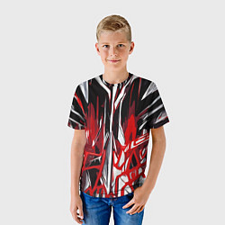 Футболка детская Красно-белая хаотичная абстракция на чёрном фоне, цвет: 3D-принт — фото 2
