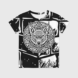 Футболка детская Голова волка скандинавский узор тату, цвет: 3D-принт