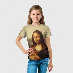 Футболка детская Мона Лиза и кот - винтажные цвета, цвет: 3D-принт — фото 2