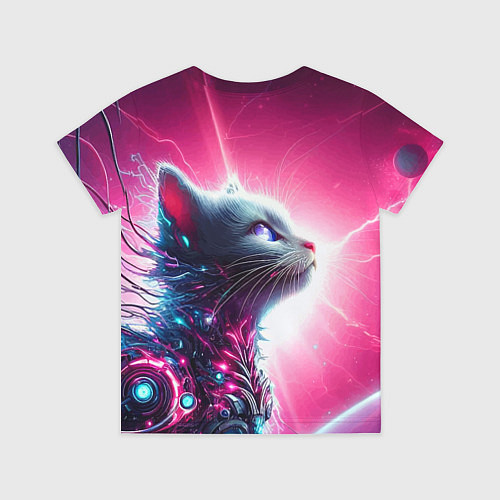 Детская футболка Космический кибер котёнок - неоновое свечение / 3D-принт – фото 2