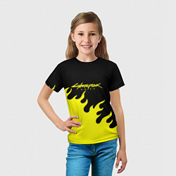 Футболка детская Cyberpunk 2077 желтый fire, цвет: 3D-принт — фото 2