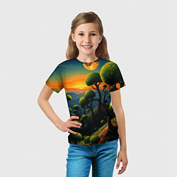 Футболка детская Лес из зеленых инопланетных деревьев в стиле Сальв, цвет: 3D-принт — фото 2