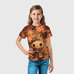 Футболка детская Тыквенный Джек в осенних листьях, цвет: 3D-принт — фото 2