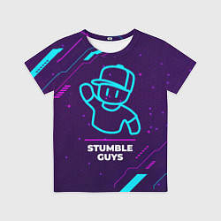 Футболка детская Символ Stumble Guys в неоновых цветах на темном фо, цвет: 3D-принт