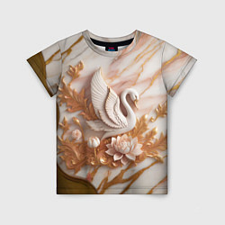 Футболка детская Фарфоровый лебедь и лотос на розовом мраморе, цвет: 3D-принт