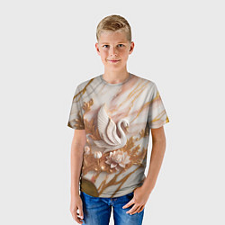 Футболка детская Фарфоровый лебедь и лотос на розовом мраморе, цвет: 3D-принт — фото 2