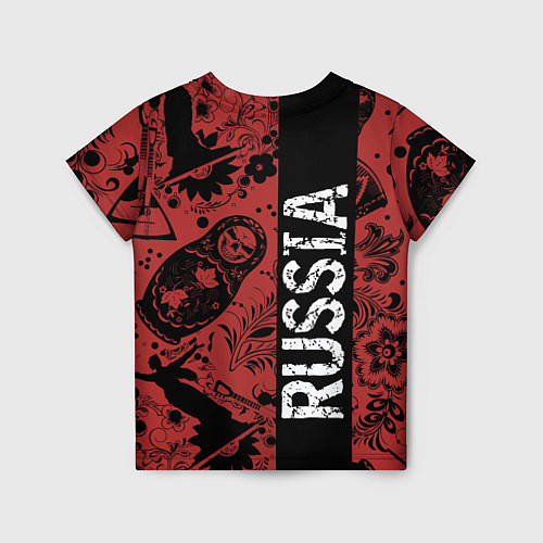 Детская футболка Россия на фоне матрёшек балалайки и славянских узо / 3D-принт – фото 2