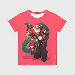 Футболка детская Дед Мороз на мотоцикле с змеёй за спиной, цвет: 3D-принт