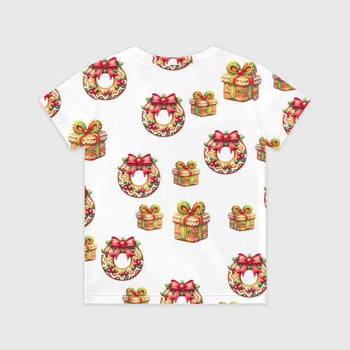 Детская футболка Много новогодних пончиков и подарков с бантиком и / 3D-принт – фото 2