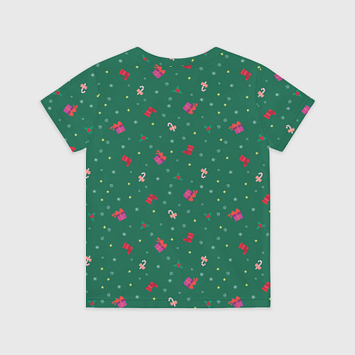Детская футболка Новогодний паттерн с милыми вещами на зеленом фоне / 3D-принт – фото 2
