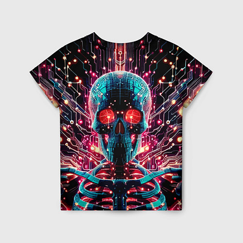 Детская футболка Neon cyber skull - ai art fantasy / 3D-принт – фото 2