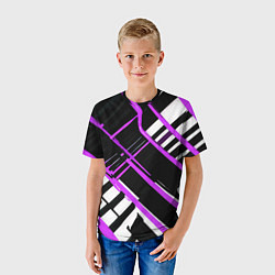 Футболка детская Фиолетово-белые линии на чёрном фоне, цвет: 3D-принт — фото 2
