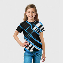 Футболка детская Сине-белые линии на чёрном фоне, цвет: 3D-принт — фото 2