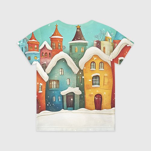 Детская футболка Рыжая змея в новогоднем городке / 3D-принт – фото 2