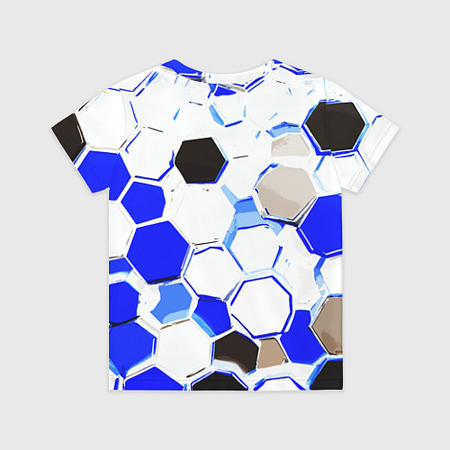 Детская футболка Чёрно-синие шестиугольники на белом фоне / 3D-принт – фото 2