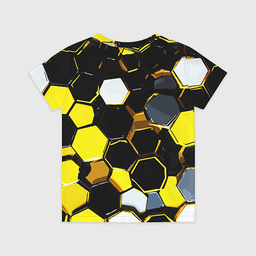 Детская футболка Жёлто-белые шестиугольники на чёрном фоне / 3D-принт – фото 2