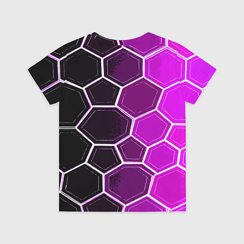 Детская футболка Белые шестиугольники на чёрно-фиолетовом фоне / 3D-принт – фото 2