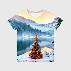 Футболка детская Новогодняя елочка на берегу озера, цвет: 3D-принт