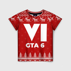 Футболка детская Новогодний GTA 6 с оленями, цвет: 3D-принт