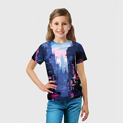 Футболка детская Киберпанк город розовый, цвет: 3D-принт — фото 2