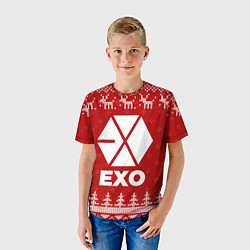 Футболка детская Новогодний Exo с оленями, цвет: 3D-принт — фото 2